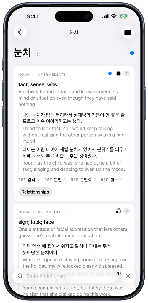 Dictionary entry view